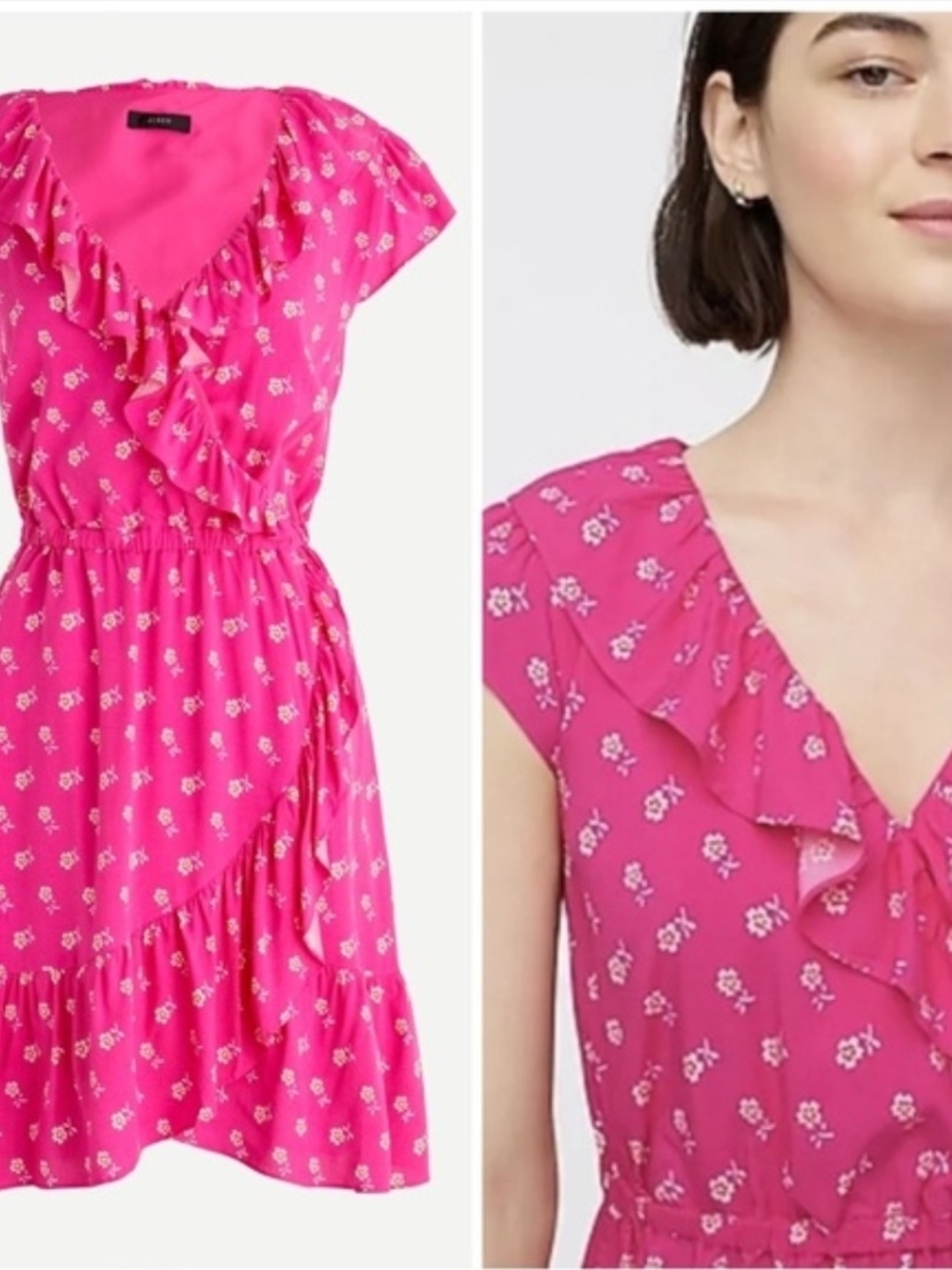 J. Crew Hot Pink Floral Ruffle Wrap Mini Dress